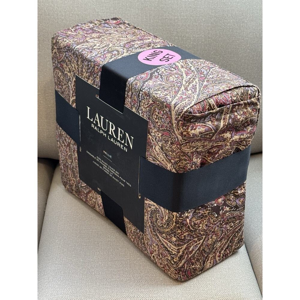 Ralph Lauren HALLIE 3PC Duvet Cover Set Shams KING 100% Cotton Paisley - Picture 3 of 6